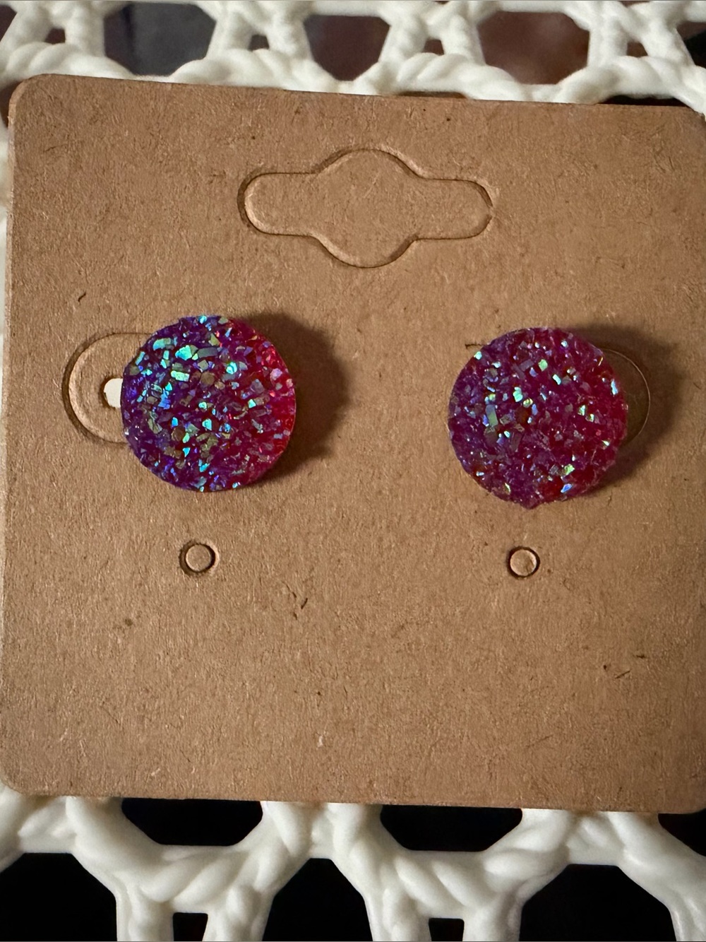 Kids Sparkle Druzy Stud Earrings โ Pink Purple Hypoallergenic